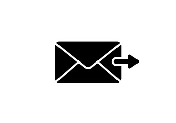 A black and white graphic of an envelope with an arrow indicating the message is being sent out