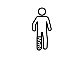 Fototapeta premium Icon of a person with a broken leg in a cast standing straight on a white background simple illustration