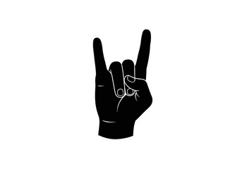 Obraz premium A black hand making the rock and roll hand sign with white background in a digital illustration
