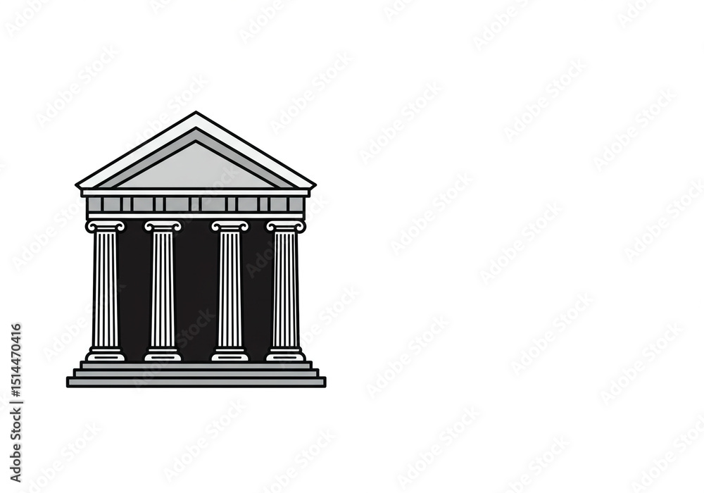 Aufkleber a simple illustration of a building with columns and a triangular roof on a white background space