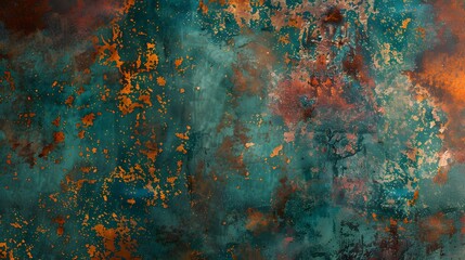 Patina Copper Texture Background with Verdigris and Rust Accents