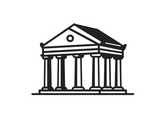 Fototapeta premium A simple line drawing of a greek temple with columns and a triangular roof on a white background