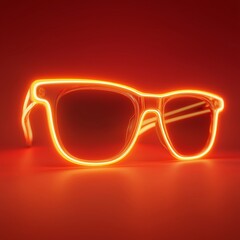 Vibrant neon outline of sunglasses on deep red background, stylish eyewear