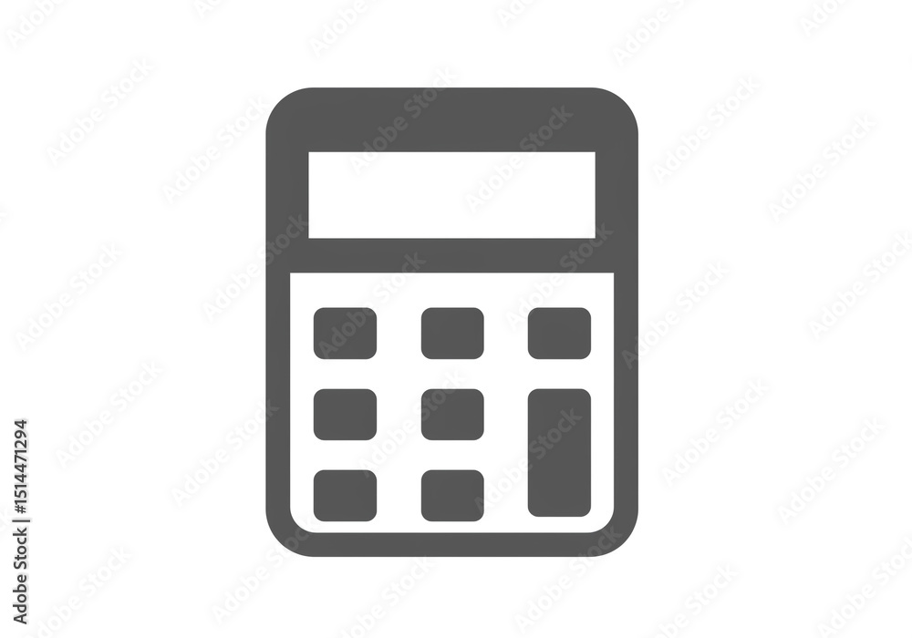 Fototapete a gray calculator icon with a display screen and button grid on a white background in a simple desig