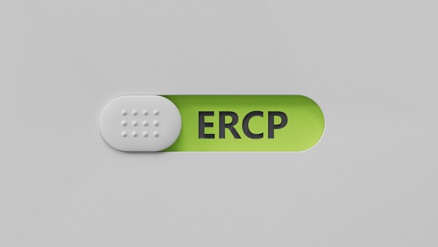 slide switch with the word ercp. Care concept.close up of slide switch,Business Concept.3D rendering on green background.