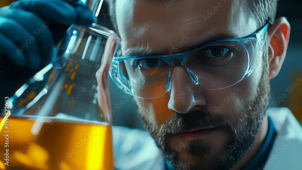 Aufkleber a scientist working in a lab with beakers and flasks