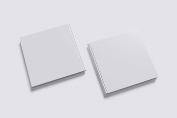 White front and back view of square cover book with grey background color for mockup template