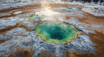 Aerial view of geothermal area geyser hot spring iceland landscape nature travel