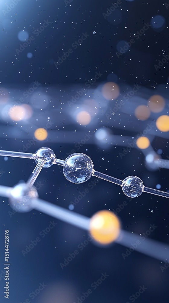 Poster abstract network connection: glowing nodes and lines in dark blue space