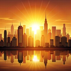 Obraz premium -modern-city-skyline-silhouette-during-golden-hour