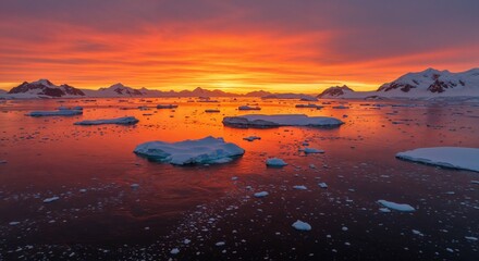 Antarctic landscape icebergs sunset ocean mountains reflection scenic travel