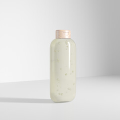 Oval shape lotion bottle mockup, falt oval shape shampoo and hair conditioner packaging, clear plastic squeeze bottle with wooden flipcap, liquid bodycare product container, flipcap cosmetic packaging