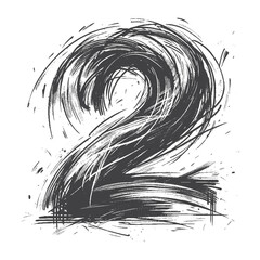 Obraz premium Vintage Hand-Drawn Sketch Style Number 2 Illustration – Typography Engraving for Numerical Design, Stickers, Label, and T-Shirts