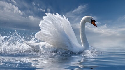 Obraz premium Majestic Swan in Motion: Graceful Flight Across Serene Waters