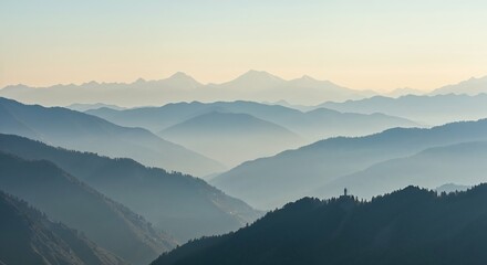 Fototapeta premium Misty mountain range landscape background wallpaper scenic nature horizon view