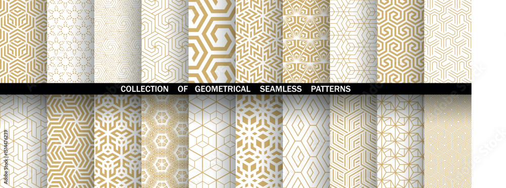 Leinwandbilder Geometric set of seamless golden and white patterns. Simple vector graphics