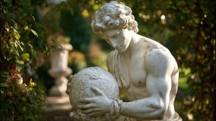 Atlas Holding the World in a Serene Garden