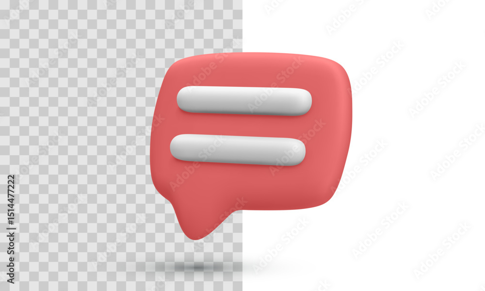 Fototapete Red Speech Bubble With White Lines Representing Text Or Message In Minimal 3D Style, Ideal For Communication UI And App Interfaces. Clean Vector Illustration For Chat Concepts.