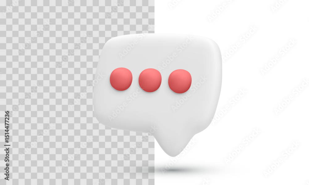 Fototapete Speech Bubble With Three Dots In 3d Style, Symbolizing Typing Or Messaging, Rendered In 3D Cartoon Look. Clean Vector Illustration For Communication Concepts.