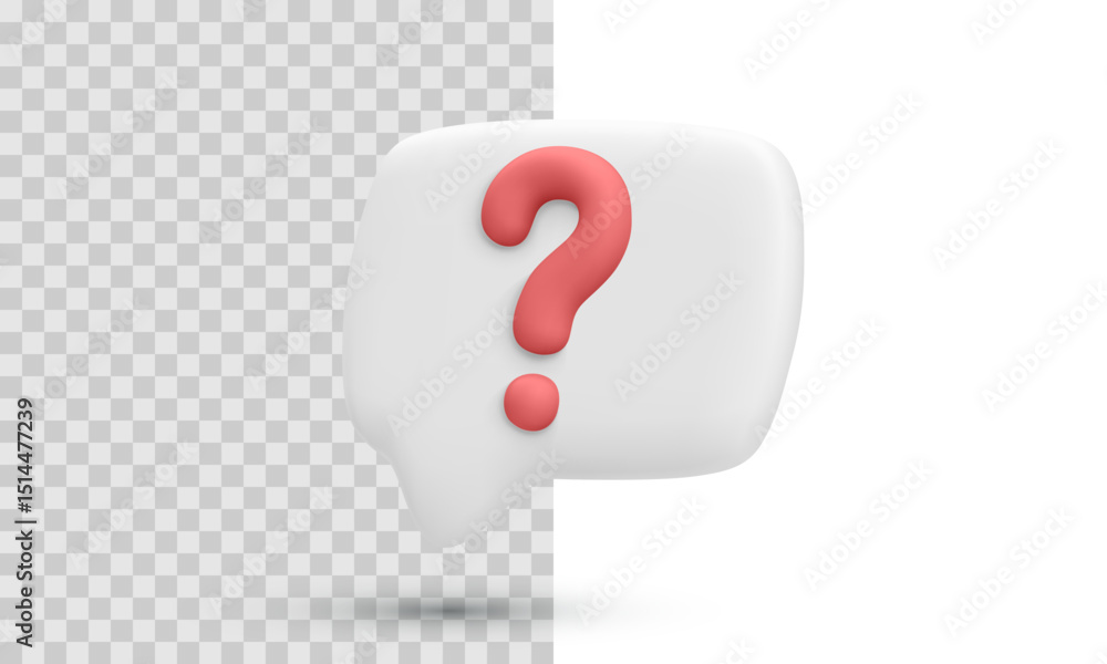 Aufkleber speech bubble with red question mark in 3d style, representing help, faq, or inquiry, rendered in so