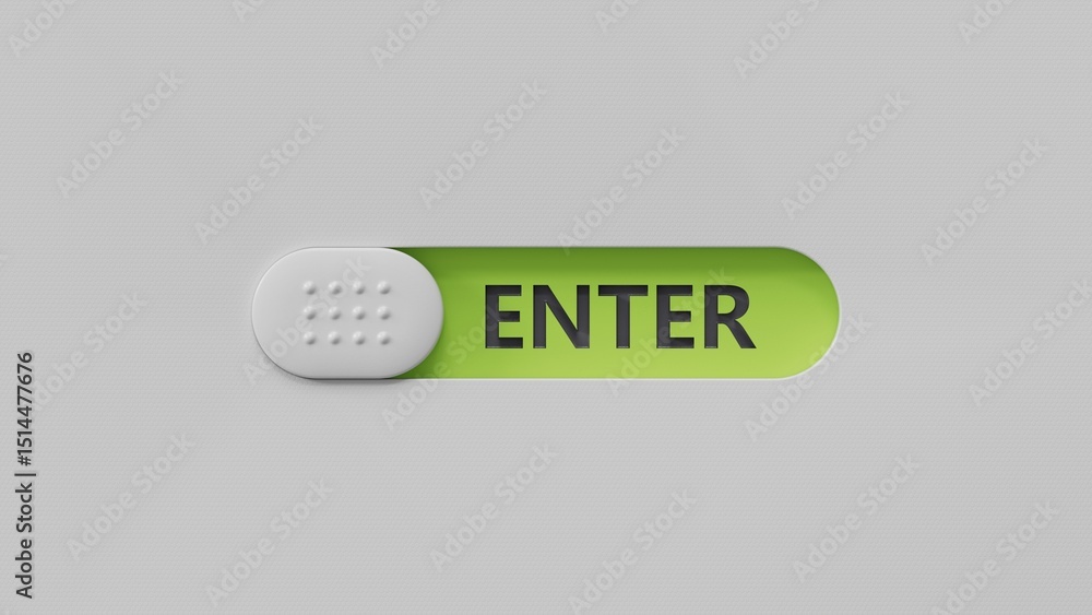 Poster enter.3d illustration of slide switch.close up of slide switch,3d rendering on green background.