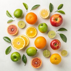 Bright Citrus and Apples Flat Lay on White, Healthy, Fruits
