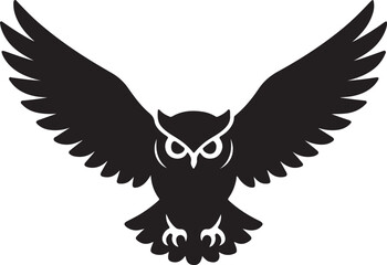 Flying owl silhouette with wide wings in attack stance