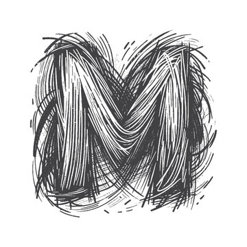Vintage Hand-Drawn Sketch Style Letter M Illustration &ndash; Typography Engraving for Monogram Apparel, Stickers, Label, and T-Shirts