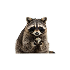 Obraz premium Raccoon with alert eyes and gray fur, looking forward.