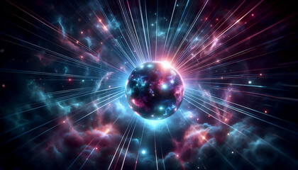 Obraz premium Night club scene with a single giant disco ball reflecting colorful laser beams in all directions, Ai generated image