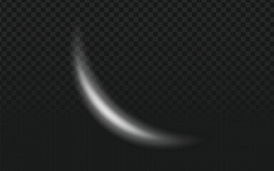 Glowing crescent moon or abstract light streak on a dark, transparent background, perfect for celestial, magical, or ethereal designs.