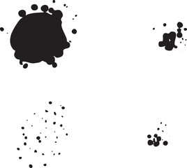 水滴上に落ちた墨の飛沫・汚れ・垂れの装飾イラストセット