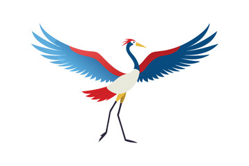 Elegant crane bird with spread wings and fine details vector art illustration