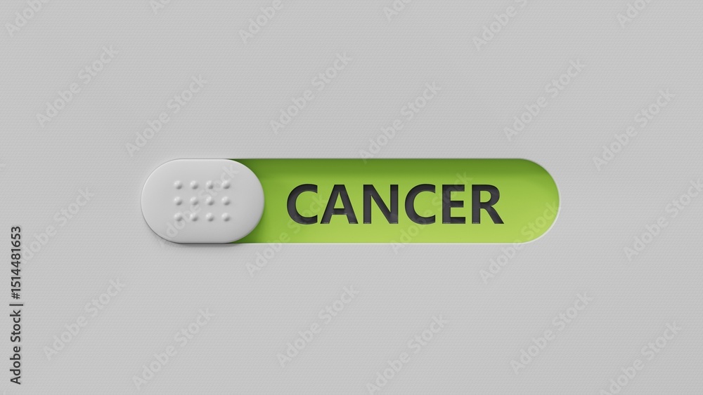 Aufkleber text cancer on slide switch. square wood blocks. top view, flat lay.close up of slide switch,busines