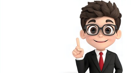 Cheerful Cartoon Boy in Suit with Idea