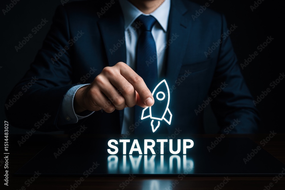 Aufkleber a business professional strategically guides a glowing rocket symbolizing innovation and growth repr