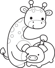 Coloring pages of Set Vector Stock Illustrations Isolated of Baby Giraffe.
Outline of Cute giraffe animals with various activities.