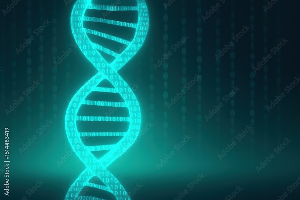 Poster the glowing dna helix symbolizes innovation and strategy in biotech emphasizing data-driven decision