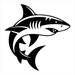 Aggressive Black and White Shark Tattoo Design Vector Illustration