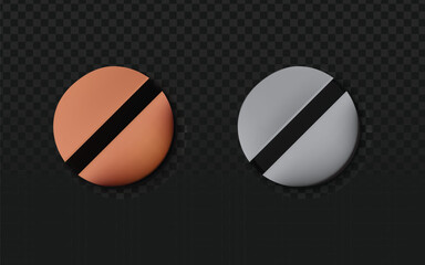 Two realistic copper and silver round bolts with black diagonal slots on a transparent background. Perfect for industrial, mechanical, and technology designs.