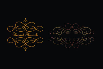 Elegant Flourish Vector Design Frame with Ornate Swirls on Black Background