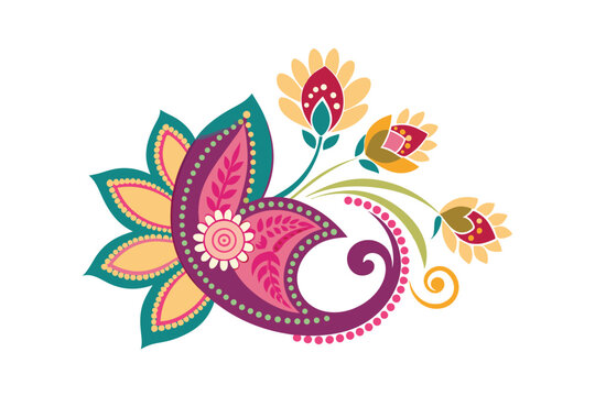 Naklejki Paisley bloom line classic vector art illustration