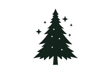 Obraz premium Pine tree with stars detailed nature vector art illustration