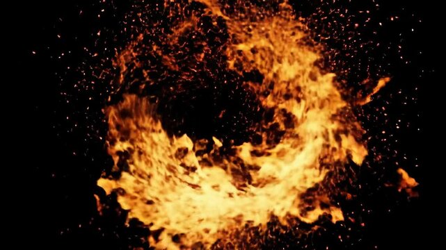 fiery vortex emerging in darkness with swirling flames - background