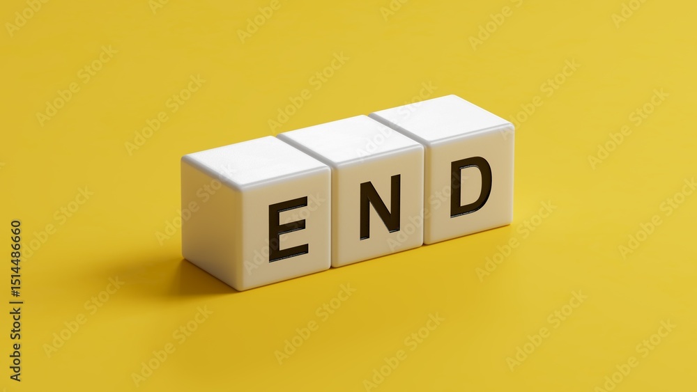 Aufkleber end.wooden cubes spelling.flat lay view from above on wooden cubes buttons.it technology concept.3d 