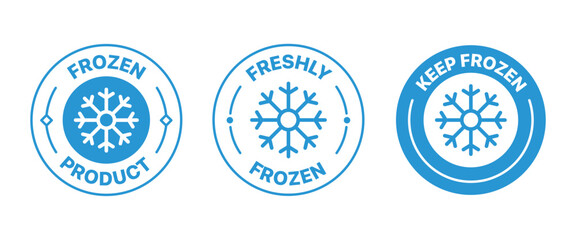 Frozen product Badge label with ice symbol for freezing goods package, Vector Icon Illustration
