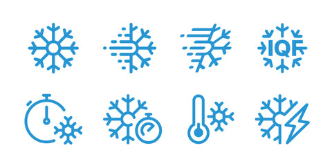 Rapid freeze Icons with frozen snowflake symbol for IQF Individual Quick Freezing technology, Vector Illustration