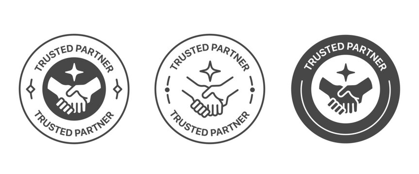 Trusted partner Badge Icons with handshake symbol for trusted and reliable platform, Vector Illustration