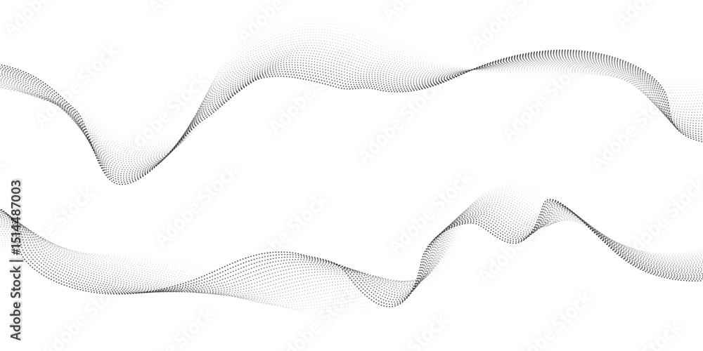 Poster abstract dotted wave line background, black halftone undulate pattern, particle flow, modern wallpap