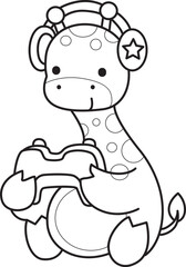 Coloring pages of Set Vector Stock Illustrations Isolated of Baby Giraffe.
Outline of Cute giraffe animals with various activities.